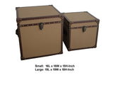 Benzara Fabric Upholstered Square Trunk with Nailhead Details, Brown, Set of 2 BM205929 Brown Wood, Fabric, Metal and Faux Leather BM205929