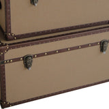 Benzara Fabric Upholstered Rectangular Trunk with Nailhead Details, Brown, Set of 2 BM205930 Brown Wood, Fabric, Metal and Faux Leather BM205930