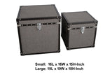 Benzara Fabric Upholstered Square Trunk with Nailhead Details, Gray, Set of 2 BM205932 Gray Wood, Fabric, Metal and Faux Leather BM205932