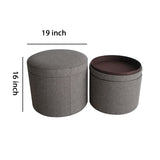 Benzara Round Storage Ottoman with Textured Fabric Upholstery, Gray BM205936 Gray Wood, Fabric BM205936