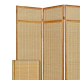 Benzara Wooden Frame 3 panel Foldable Screen with Bamboo Straw Details, Brown BM205939 Brown Bamboo and Pine Wood BM205939