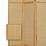 Benzara Wooden Frame 3 panel Foldable Screen with Bamboo Straw Details, Brown BM205939 Brown Bamboo and Pine Wood BM205939