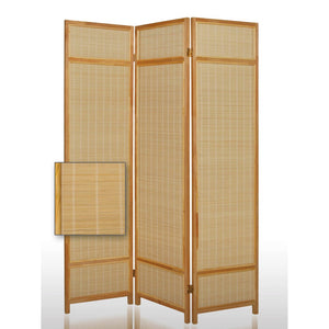 Benzara Wooden Frame 3 panel Foldable Screen with Bamboo Straw Details, Brown BM205939 Brown Bamboo and Pine Wood BM205939