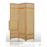 Benzara Wooden Frame 3 panel Foldable Screen with Bamboo Straw Details, Brown BM205939 Brown Bamboo and Pine Wood BM205939