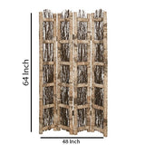 Benzara Wooden Foldable Screen with Twig Design 4 Ladder Style Panels, Brown BM205946 Brown Birch Bark Wood BM205946