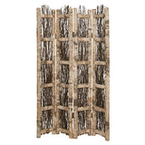 Benzara Wooden Foldable Screen with Twig Design 4 Ladder Style Panels, Brown BM205946 Brown Birch Bark Wood BM205946