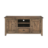 Benzara Coastal Style Wooden TV Stand with 2 Cabinets and 1 Drawer, Brown BM205961 Brown Solid Wood, Metal and MDF BM205961