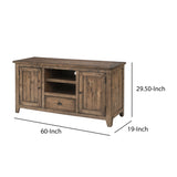 Benzara Coastal Style Wooden TV Stand with 2 Cabinets and 1 Drawer, Brown BM205961 Brown Solid Wood, Metal and MDF BM205961