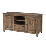 Benzara Coastal Style Wooden TV Stand with 2 Cabinets and 1 Drawer, Brown BM205961 Brown Solid Wood, Metal and MDF BM205961