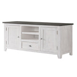 Benzara Coastal Wooden TV Stand with 2 Cabinets and 1 Drawer, White and Gray BM205962 White and Gray Solid Wood, Metal and MDF BM205962