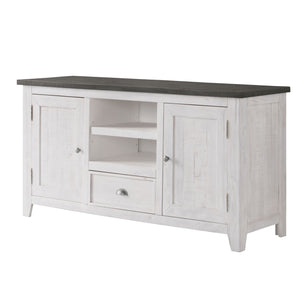 Benzara Coastal Wooden TV Stand with 2 Cabinets and 1 Drawer, White and Gray BM205962 White and Gray Solid Wood, Metal and MDF BM205962