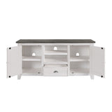 Benzara Coastal Wooden TV Stand with 2 Cabinets and 1 Drawer, White and Gray BM205962 White and Gray Solid Wood, Metal and MDF BM205962