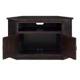 Benzara Rustic Wooden Corner TV Stand with 2 Door Cabinet, Espresso Brown BM205964 Espresso Brown Solid Wood, Metal and MDF BM205964