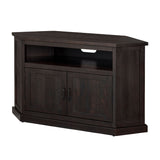 Rustic Wooden Corner TV Stand with 2 Door Cabinet, Espresso Brown