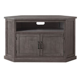 Benzara Rustic Style Wooden Corner TV Stand with 2 Door Cabinet, Gray BM205965 Gray Solid Wood, Metal and MDF BM205965