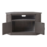 Benzara Rustic Style Wooden Corner TV Stand with 2 Door Cabinet, Gray BM205965 Gray Solid Wood, Metal and MDF BM205965