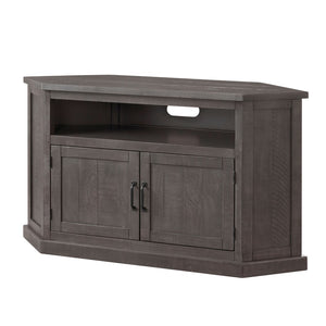 Benzara Rustic Style Wooden Corner TV Stand with 2 Door Cabinet, Gray BM205965 Gray Solid Wood, Metal and MDF BM205965