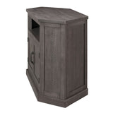 Benzara Rustic Style Wooden Corner TV Stand with 2 Door Cabinet, Gray BM205965 Gray Solid Wood, Metal and MDF BM205965