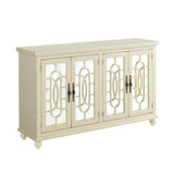 Trellis Front Wood and Glass TV stand with Cabinet Storage, Beige