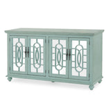 Trellis Front Wood and Glass TV stand with Cabinet Storage, Mint Green