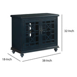 Benzara Transitional Wood and Glass TV Stand with Trellis Cabinet Front, Dark Blue BM205972 Dark Blue Solid Wood, MDF and Glass BM205972