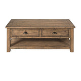 Benzara Coastal Style Rectangular Wooden Coffee Table with 2 Drawers, Brown BM205976 Brown Solid Wood and Metal BM205976