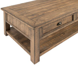 Benzara Coastal Style Rectangular Wooden Coffee Table with 2 Drawers, Brown BM205976 Brown Solid Wood and Metal BM205976