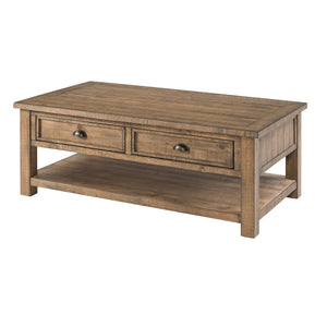 Benzara Coastal Style Rectangular Wooden Coffee Table with 2 Drawers, Brown BM205976 Brown Solid Wood and Metal BM205976