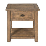 Benzara Coastal Style Square Wooden End Table with 1 Drawer, Brown BM205977 Natural Brown Solid Wood and Metal BM205977