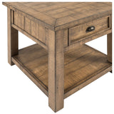 Benzara Coastal Style Square Wooden End Table with 1 Drawer, Brown BM205977 Natural Brown Solid Wood and Metal BM205977