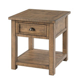 Benzara Coastal Style Square Wooden End Table with 1 Drawer, Brown BM205977 Natural Brown Solid Wood and Metal BM205977