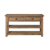 Benzara Coastal Style Rectangular Wooden Console Table with 2 Drawers, Brown BM205978 Brown Solid Wood and Metal BM205978