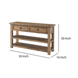 Benzara Coastal Style Rectangular Wooden Console Table with 2 Drawers, Brown BM205978 Brown Solid Wood and Metal BM205978