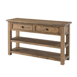 Benzara Coastal Style Rectangular Wooden Console Table with 2 Drawers, Brown BM205978 Brown Solid Wood and Metal BM205978