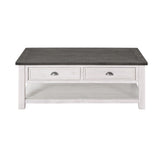 Benzara Coastal Rectangular Wooden Coffee Table with 2 Drawers, White and Gray BM205979 White Solid Wood and Metal BM205979