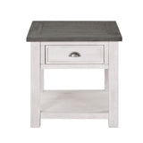 Benzara Coastal Style Square Wooden End Table with 1 Drawer, White and Gray BM205980 White and Gray Solid Wood and Metal BM205980