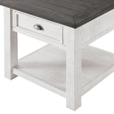 Benzara Coastal Style Square Wooden End Table with 1 Drawer, White and Gray BM205980 White and Gray Solid Wood and Metal BM205980