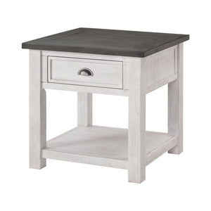 Benzara Coastal Style Square Wooden End Table with 1 Drawer, White and Gray BM205980 White and Gray Solid Wood and Metal BM205980