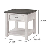 Benzara Coastal Style Square Wooden End Table with 1 Drawer, White and Gray BM205980 White and Gray Solid Wood and Metal BM205980