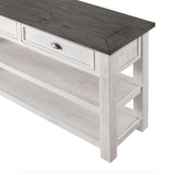 Benzara Coastal Rectangular Wooden Console Table with 2 Drawers, White and Gray BM205981 White Solid Wood and Metal BM205981