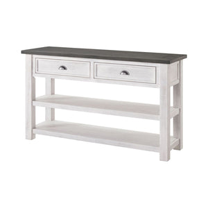 Benzara Coastal Rectangular Wooden Console Table with 2 Drawers, White and Gray BM205981 White Solid Wood and Metal BM205981