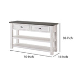 Benzara Coastal Rectangular Wooden Console Table with 2 Drawers, White and Gray BM205981 White Solid Wood and Metal BM205981