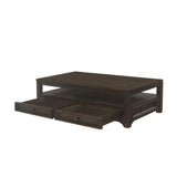 Benzara Rectangular Wooden Lift Top Coffee Table with 2 Drawers, Brown BM205982 Dark Mocha Solid Wood and Metal BM205982