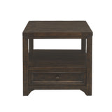 Benzara Rectangular Wooden End Table with 1 Drawer and 1 Open Shelf, Brown BM205983 Dark Mocha Solid Wood and Metal BM205983
