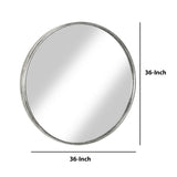 Benzara Contemporary Style Round Metal Framed Wall Mirror, Large, Antique Silver BM205992 Silver Metal and Glass BM205992