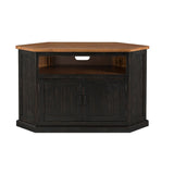 Benzara Rustic Style Wooden Corner TV Stand with 2 Door Cabinet, Brown BM205999  Solid Wood, Metal and MDF BM205999