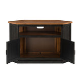 Benzara Rustic Style Wooden Corner TV Stand with 2 Door Cabinet, Brown BM205999  Solid Wood, Metal and MDF BM205999