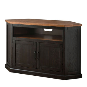 Benzara Rustic Style Wooden Corner TV Stand with 2 Door Cabinet, Brown BM205999  Solid Wood, Metal and MDF BM205999