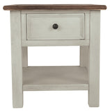 Benzara End Table With Plank Top and a Gliding Drawer, Cream and Brown BM206141 Cream and Brown Wood and Veneer BM206141