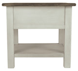 Benzara End Table With Plank Top and a Gliding Drawer, Cream and Brown BM206141 Cream and Brown Wood and Veneer BM206141